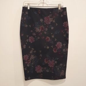 Jules & Leopold thick stretch floral pull-on skirt, black, size small